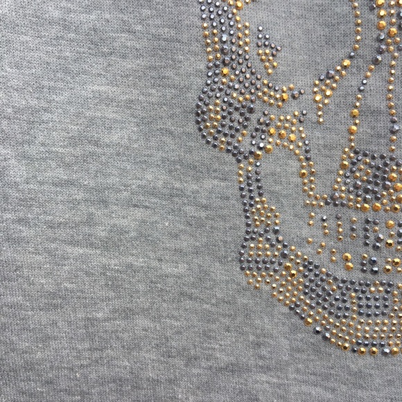 River Island Girls Sweatshirt Grey 9/10 yrs Bedazzled Embellished Skull Crop Top - Picture 6 of 14